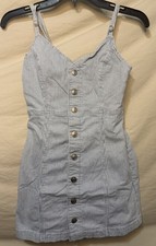 American Eagle Blue/Railroad Striped Button-Front Strappy Mini Dress XS
