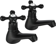 Basin Pillar Taps Pair Black Victorian Twin Bathroom Sink Tap Traditional Cloakr
