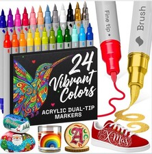 24 Vibrant Colors Acrylic Dual-Tip Markers Multicolor Set