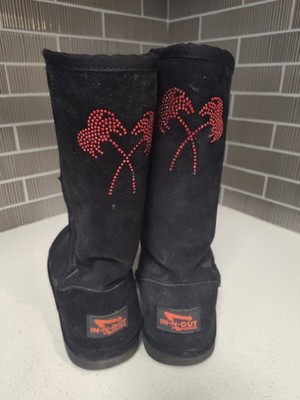 In-N-Out Burger Classic Tall Black Boots Red Crystal Tree Accents Women's Size 9