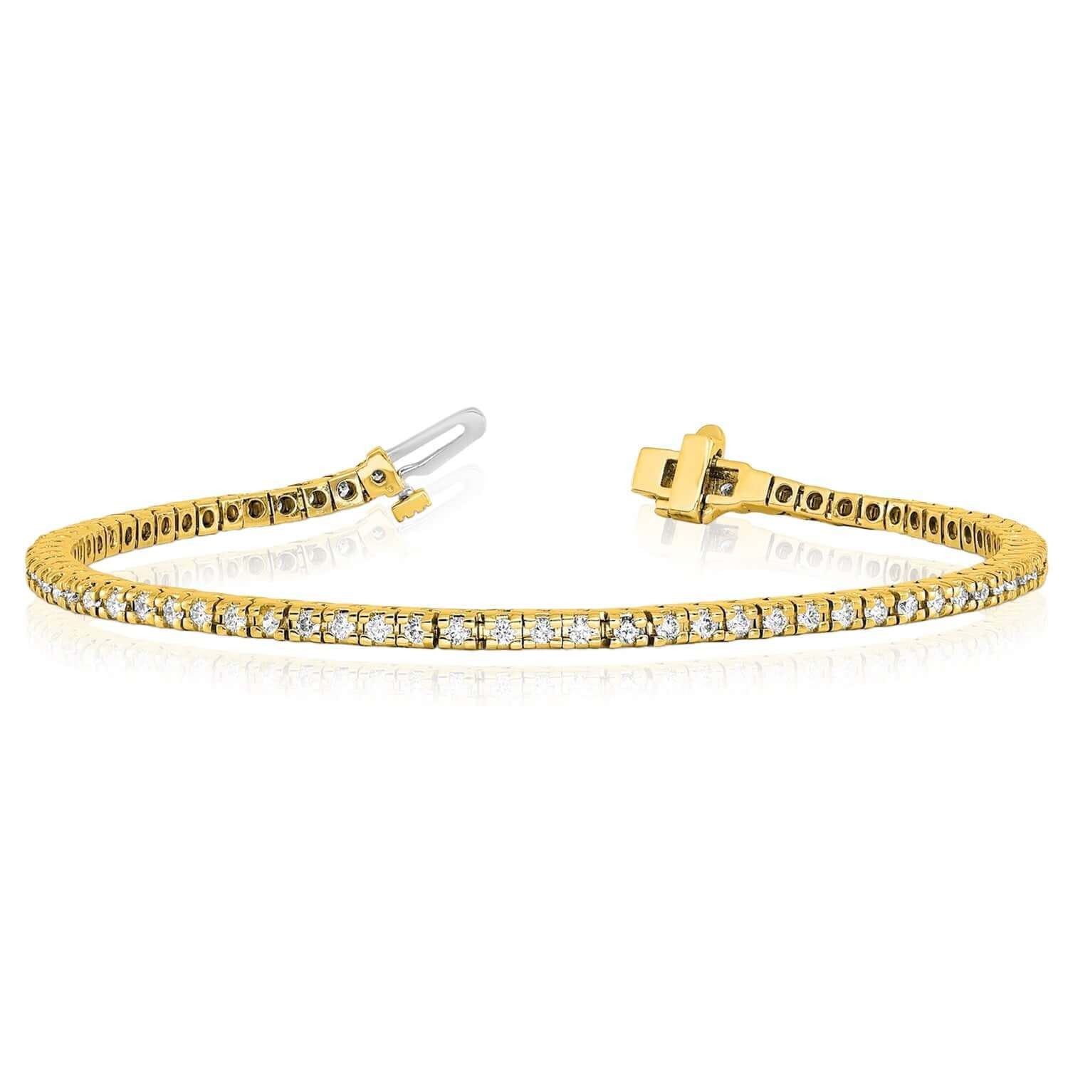 "1.25-6.45CTW Lab-Grown Diamond 14K Real Yellow Gold 3mm-5mm Tennis Bracelet 7\""