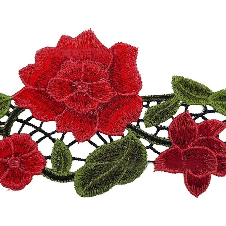 1 Yard Rose Flower Embroidered Trim Lace Ribbon Crafts DIY Wedding Dress Sewing - Image 4 of 4