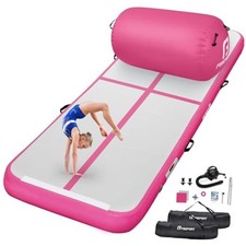 Air Roller Gymnastics Barrel, Mat 10ftx3.3ft/Roller 40inx23.6in Pink-with Mat