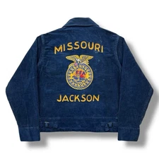 Vintage 50s FFA Blue Corduroy Jacket Chain Stitch Missouri Men’s Small Talon