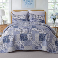 XL Queen Quilt Set 90"X96", Reversible Blue Floral Boho Queen Size Quilt Bedding