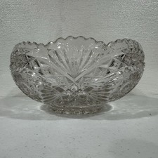 Vintage Heavy Cut Crystal Glass Bowl Sawtooth Edge Starburst Hobstar ABP Style