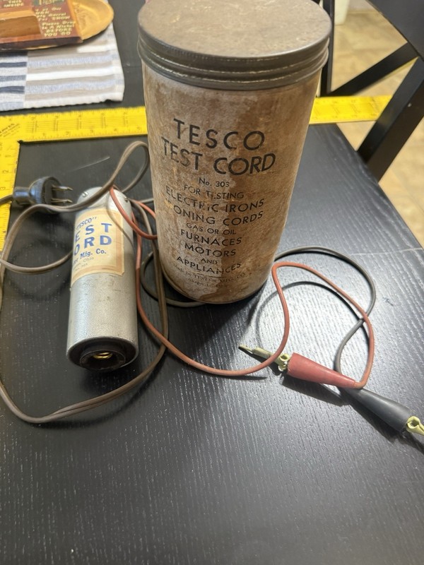 Tesco Test Cord Old Vintage Antique Electrical Device With Canister & Metal Lid