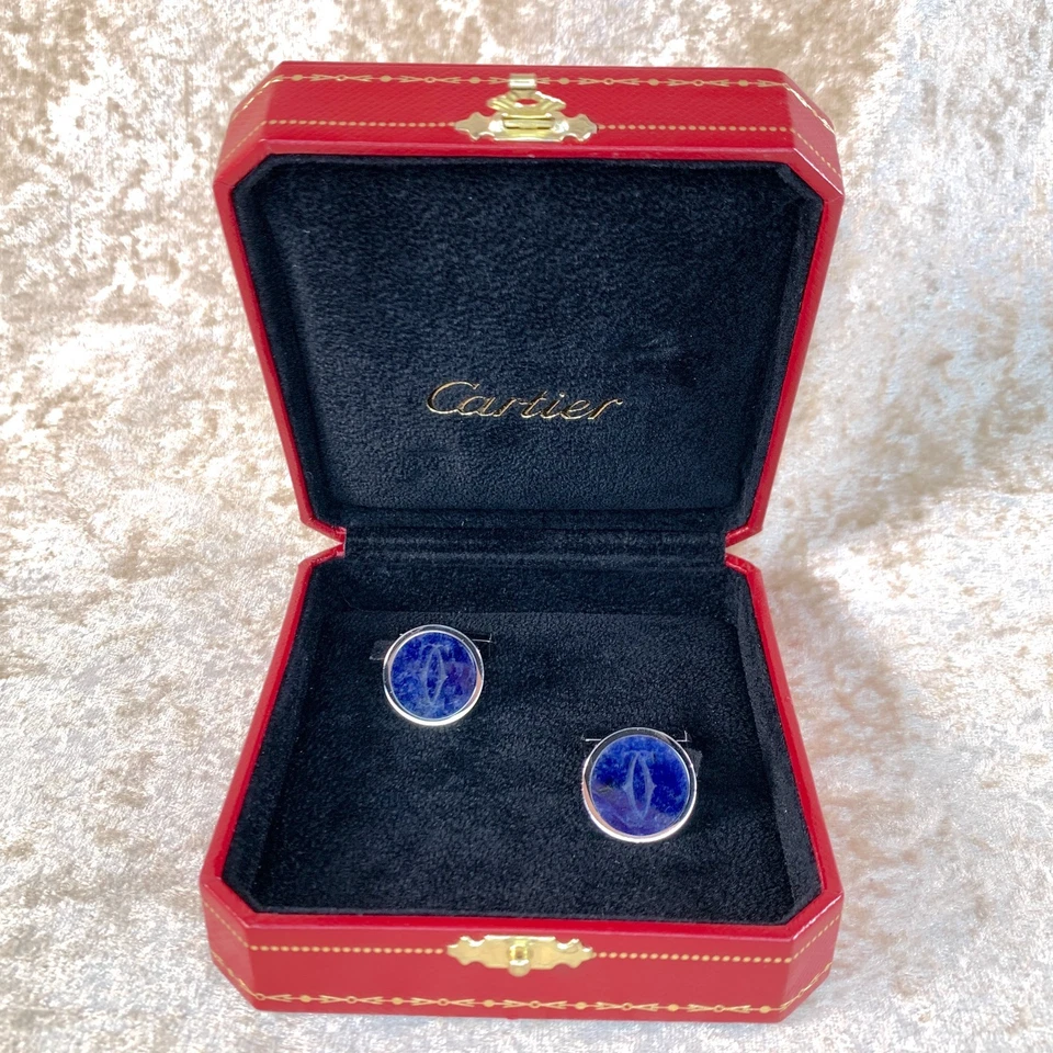 Gemelos Cartier Redondos Azul Sodalita Plata de Ley 925 OG000572 con Estuche Foto 2 de 4