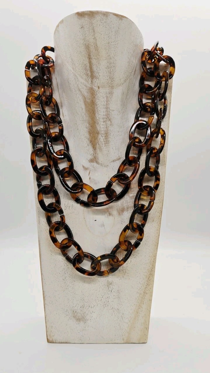 Faux TORTOISE SHELL Statement Necklace Lucite Acr… - image 6