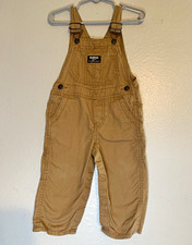 OshKosh B'gosh 18M Brown Cotton Canvas Overall One-Piece Pockets Snap