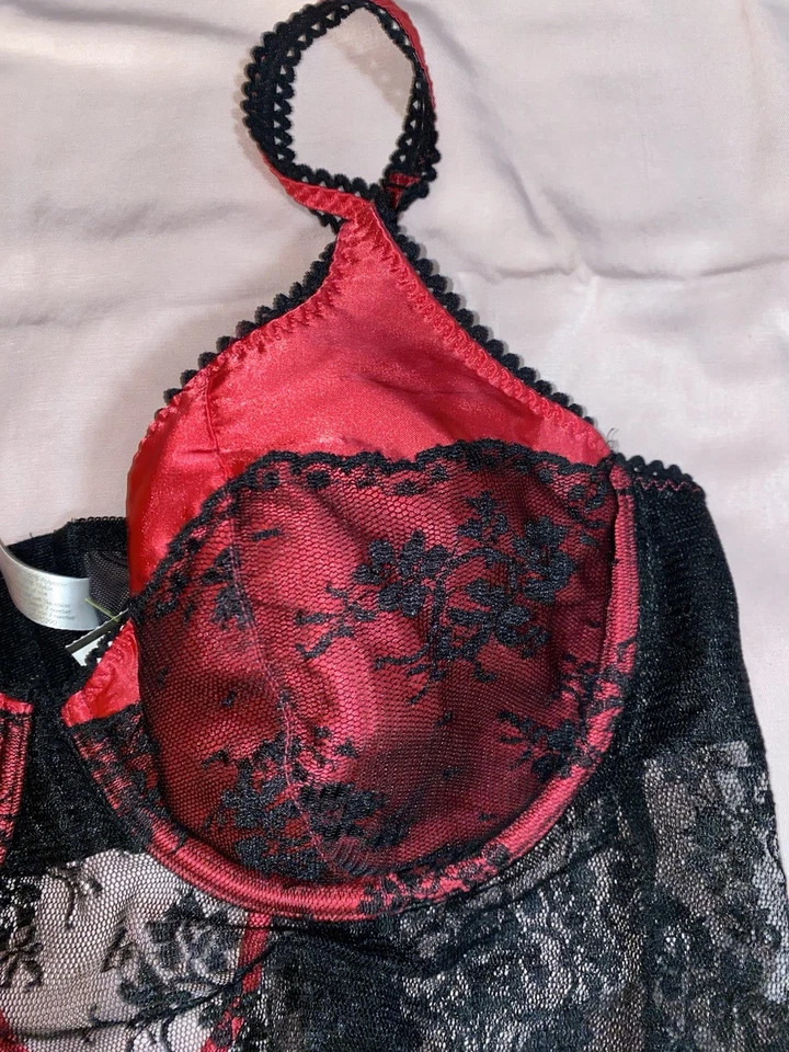 Sexy Sensual Cacique Lingerie Sexy Boudoir Black Lace Red Trim Sheer Size 18/20 - Image 4 of 4