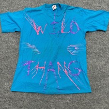Jerzees T-Shirt Mens Size L Blue Wild Thang Graphic Puff Print Vintage USA Made