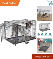 Dog Crate Metal 36 Inch Double Door with Divider Leak-Proof Tray Security