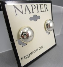 NWT NAPIER 1/2" Round Domed Shape Silver Tone E-Z Comfort Clip On Earrings 163R
