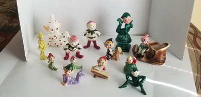 13-1950s-60s Ceramic Pixie Elves Kitsch-Inarco-Lego-Lefton Santa's Workshop R4