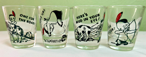 Set 4 Native American Little Indian Boy Little Shot Glasses GREAT GRAPHICS