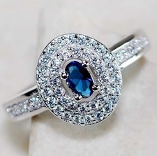 1CT Treated Blue Sapphire Topaz 925 Solid Sterling Silver Ring Sz 6 UB3-7
