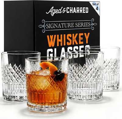 Aged & Charred Lead-Free Crystal Whiskey Glasses With Heavy Base (Set of 4) - 11