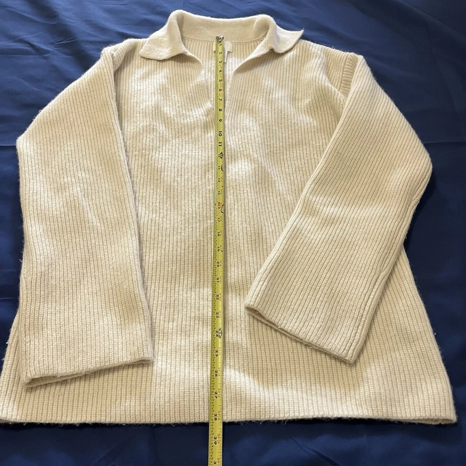 H&M Knit Sweater Women’s M Oversized V Neck Collared Long Sleeve Pullover Cream - Image 4 of 4