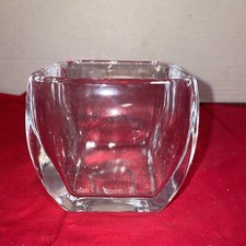 Heavy Square Glass Vase 3.25  Tall 3.25  X3.25  - Estate Find
