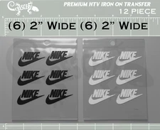 🦎 Nike Logo Iron-On Set – 12 Pieces | 2" Wide Each | Black & White 🦎
