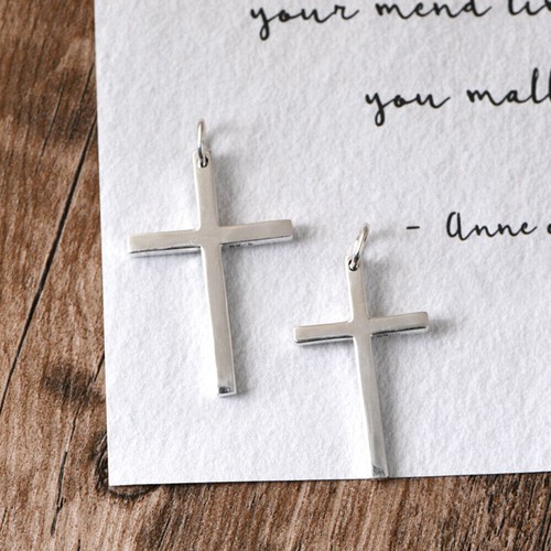 MEN Women Sterling Silver Simple Plain Cross Charm Pendant A2239 - 第 1/14 張圖片