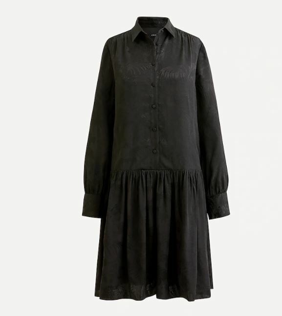 j crew black shirt dress New Women Leafy Jacquard Long Sleeve Drop Waist XS S Made from our crisp