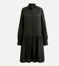 New J Crew Women Black Leafy Jacquard Long Sleeve Drop Waist Shirt Dress XS S
