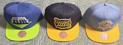 (LOT OF 3) Mitchell & Ness Super Bowl NFL Snapback Hats 3D Logo Cap New