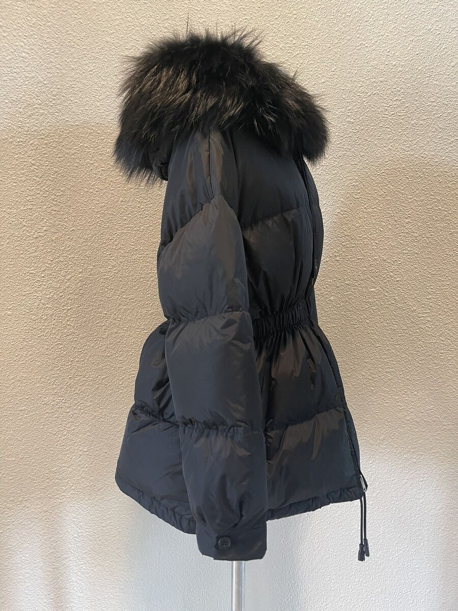 PRADA Black Zip Front Cinched Waist With Fur Collar Quilted PRADA Black Zip Front Cinched Waist With Fur Collar Quilted
