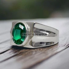 Emerald Oval Cut Gemstone With 925 Sterling Silver Ring For Men's #626