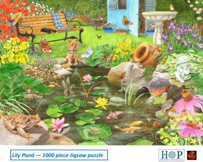 Lily Pond 1000 Teile Teich Schmetterlinge Yorkie Hund Puzzle von HOP - Neu