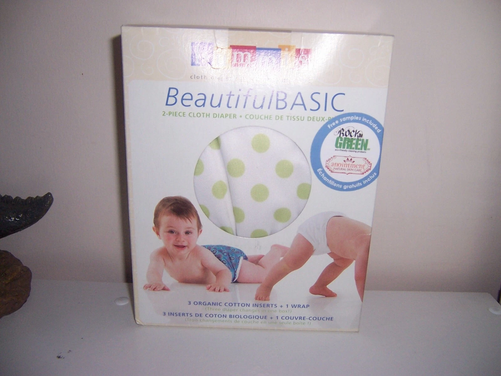 Bummis 3 organic inserts + 1 Wrap cloth diaper kit new green dots