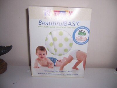 Bummis 3 organic  inserts + 1 Wrap cloth diaper kit new green dots