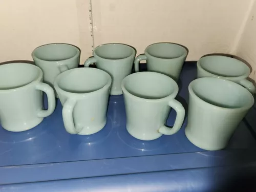 8 Vtg Fire-King Delphite Light Blue Milk Glass D-handle Mug MCM USA HTF