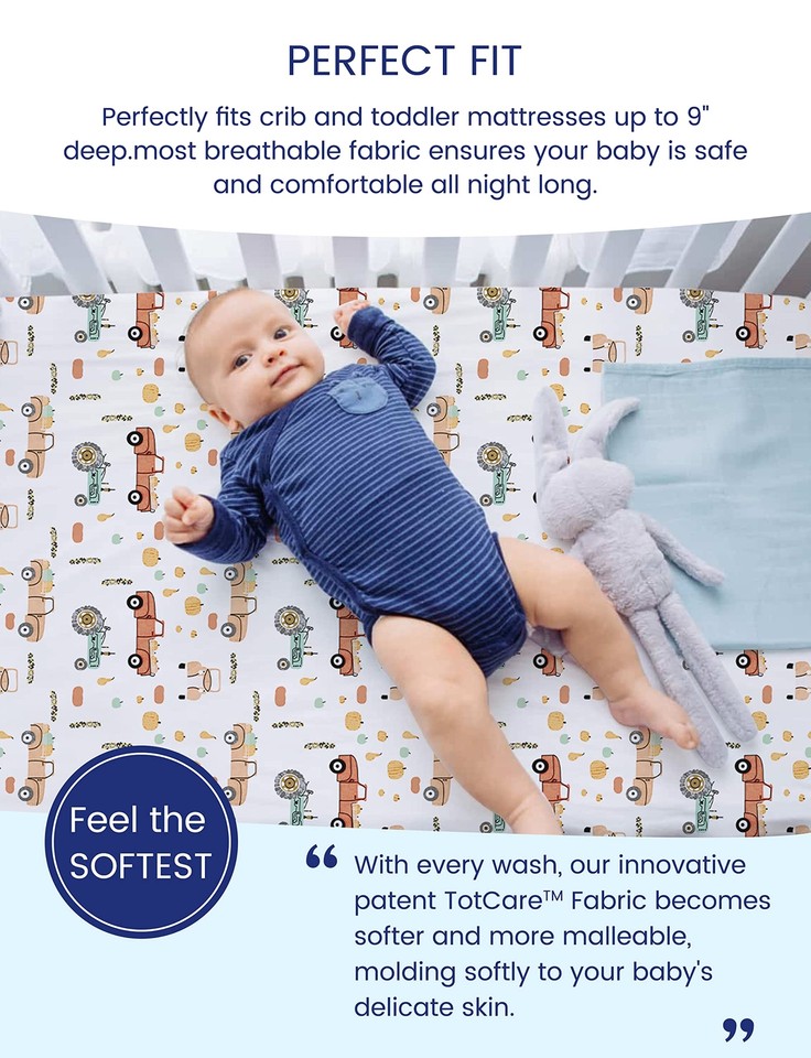 Farm & Truck Crib Sheets for Boys Premium Stretchy Fitted JerseyKnit