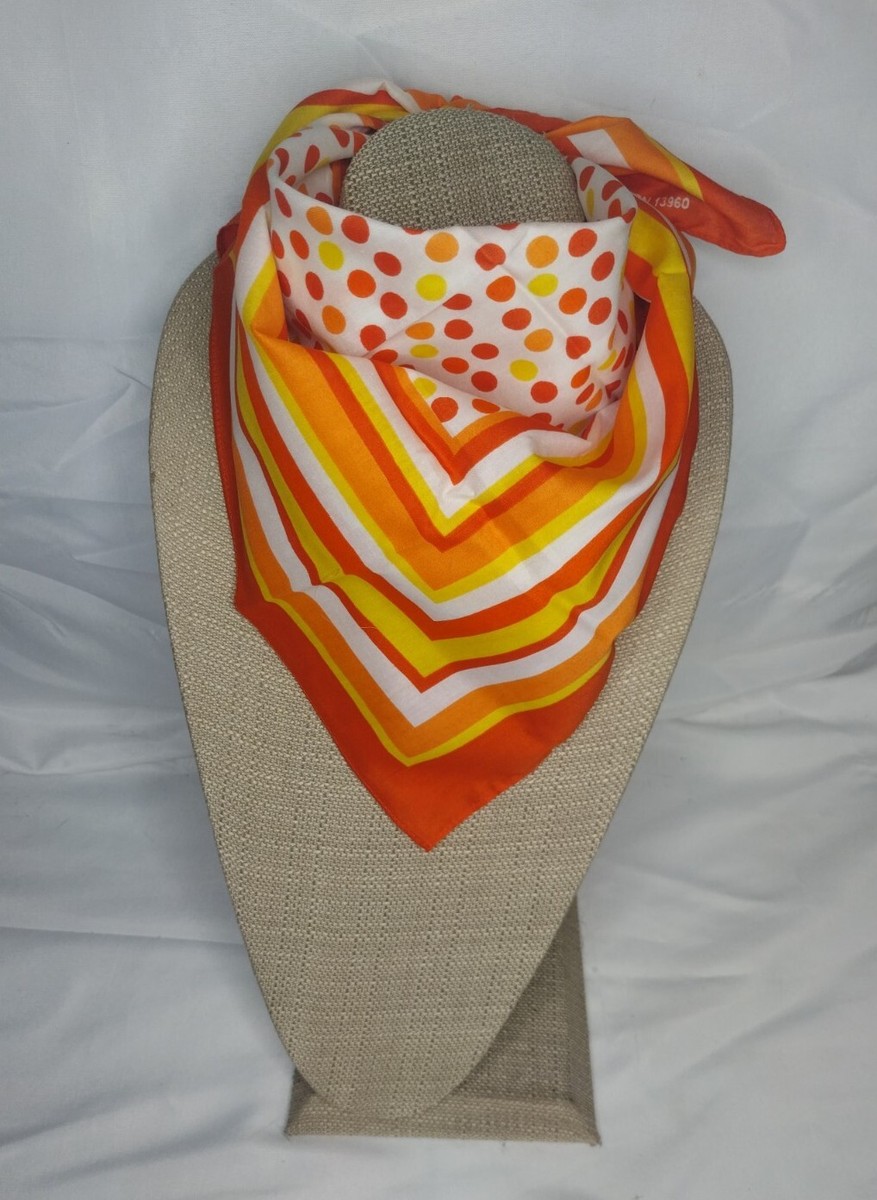 小物 60s Dot a Bandanna Vtg 60s Orange Red White Yellow Geometric Stripe Dots