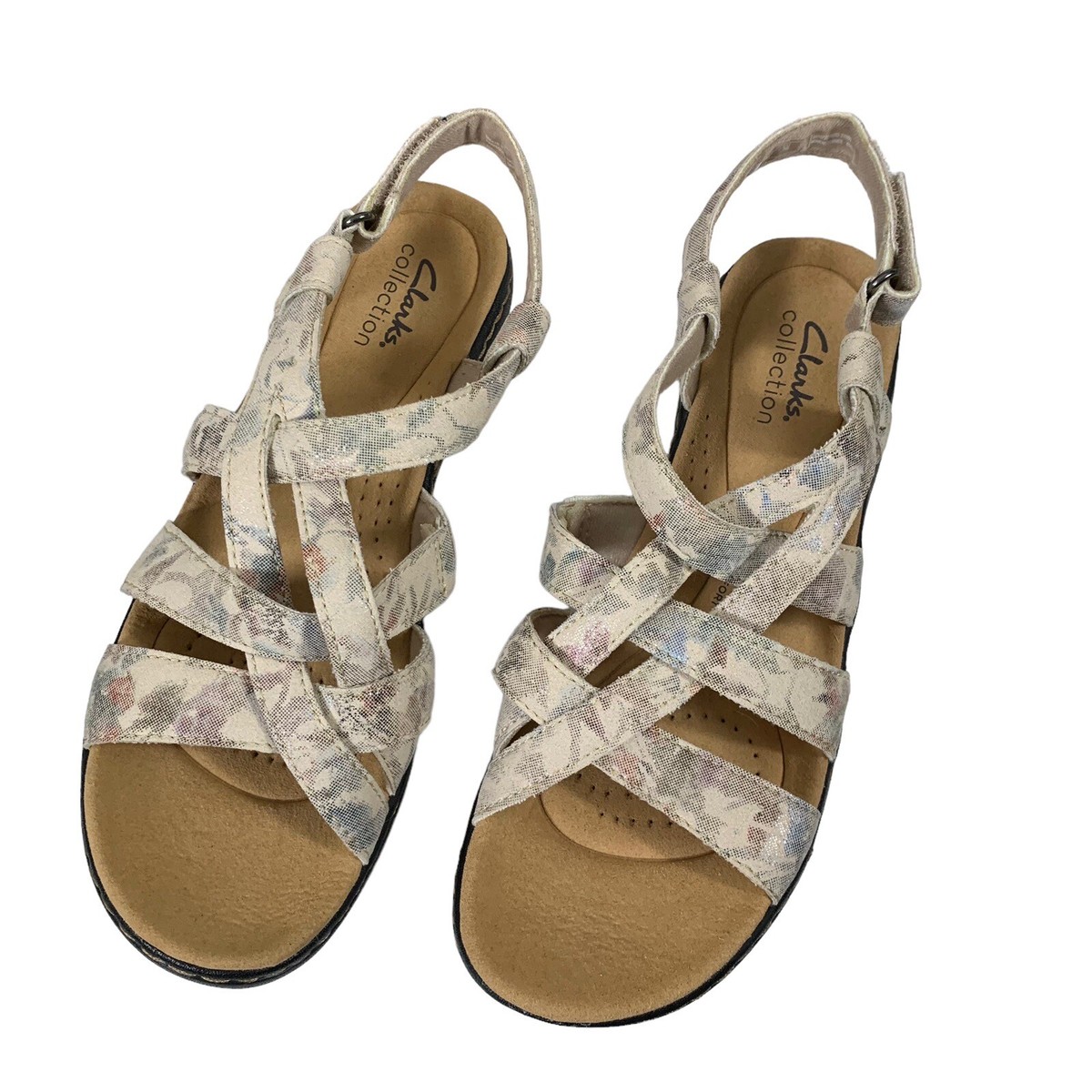 Clarks Collection Sandals Size 7.5 Floral Hook Loop Closure 2