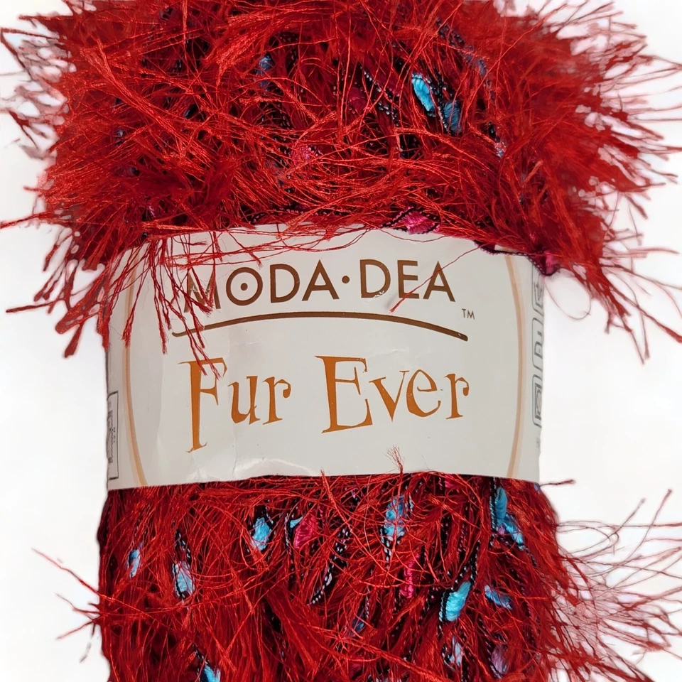 Moda Dea Fur Ever Yarn Red Hot 3926 Metallic Eyelash Lot of 10 Skein - Image 2 of 4