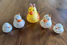 Baby Bath Time Rubber Duck Toys w/Bunny Ears, Ice Cream Hats, Shamrocks Set of 5