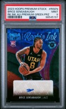 PSA 9 BRICE SENSABAUGH #/8 Auto 2023 Hoops Premium Stock Rookie Ink GREEN PRIZM