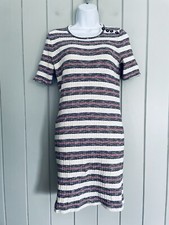 Madewell Lawton Stripe Rib Knit Sheath Dress M Medium Short Sleeve Tight Fitting