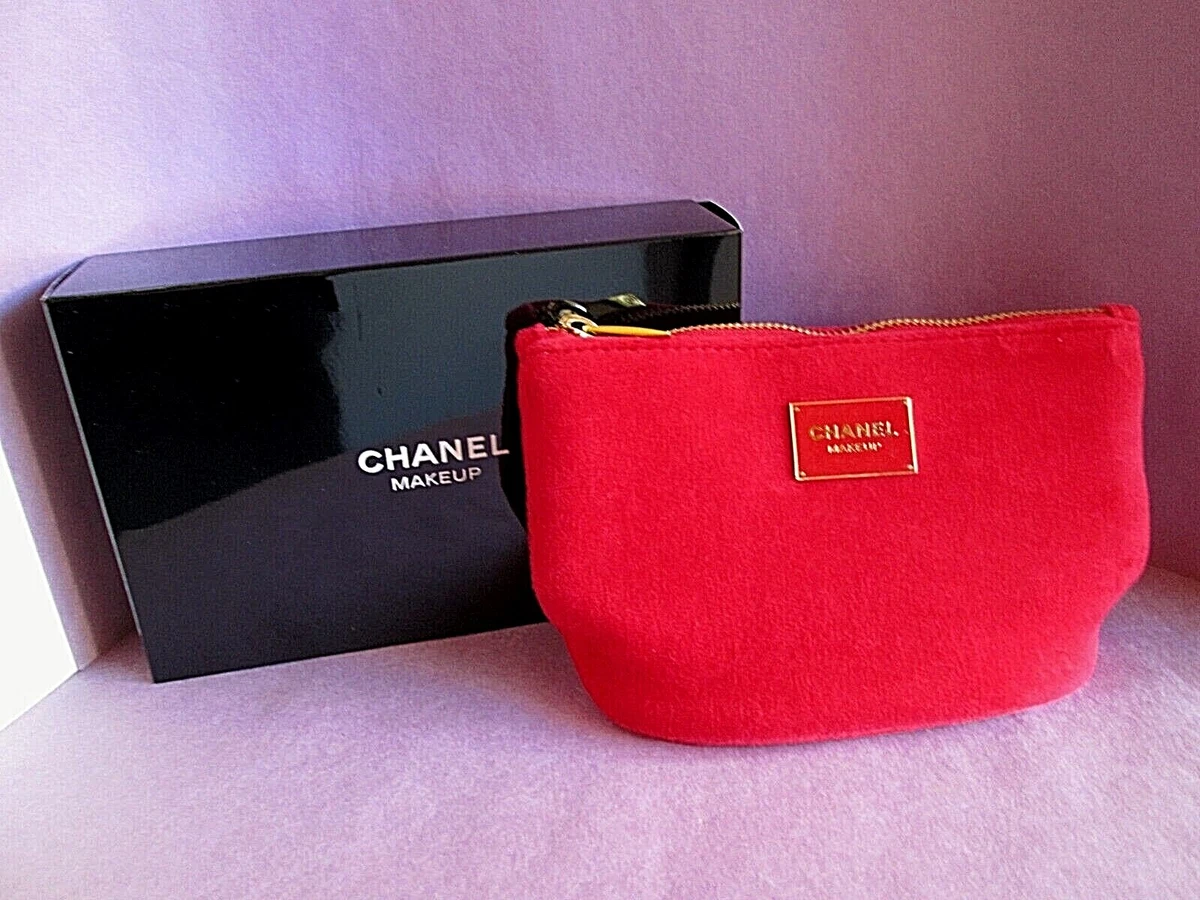 CHANEL Makeup Vintage New Cosmetic Bag 7 x 4.5 Inches Red Velvet & Box VERY  RARE