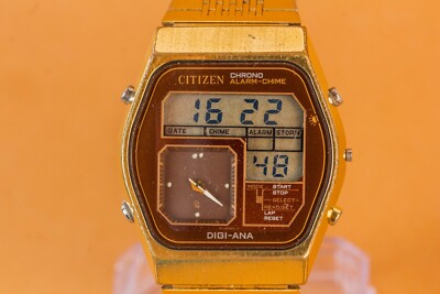 CITIZEN 金色アナデジ腕時計 Citizen - Crystron 41-9524 Gold/Brown Chronograph Dual Time Ana