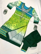 Green Indian Pakistani Shalwar Kameez Stitched 3 Piece With Bangle Bracelets New