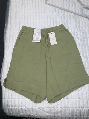 Lalist Piper Drawstring Crew Knitwear Waffle olive Green Bermuda Shorts Sz-M NWT