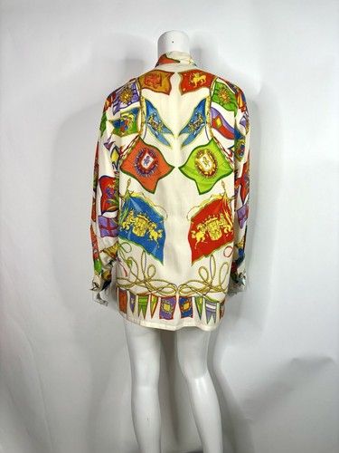 Vtg Gianni Versace Flag Print Silk Shirt 42 M - 第 3/5 張圖片