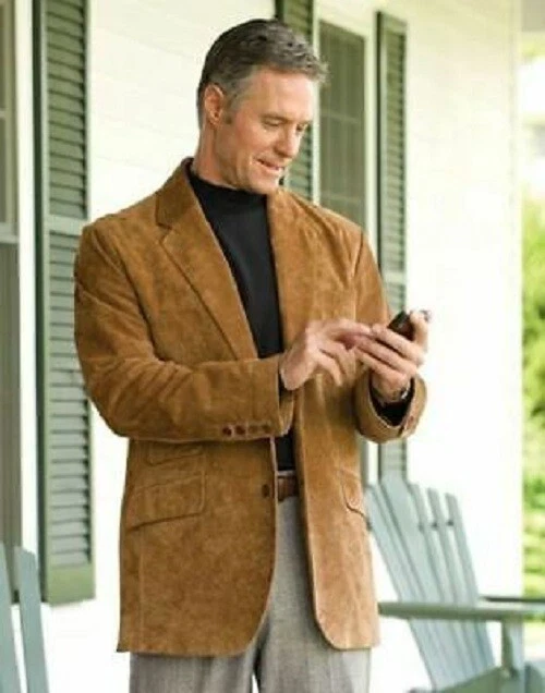 NOORA Mens Tan Brown Lambskin Leather Jacket, Formal & Party Wear Leather Blazer