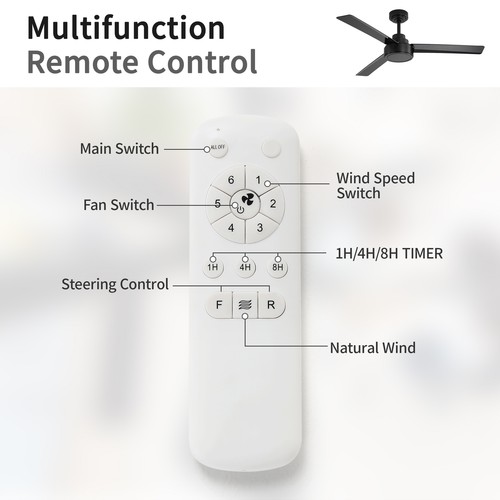 52In Ceiling Fan with Remote 6 Speeds Ceiling Fan No Light For HomeDC Motor - Picture 7 of 8