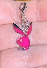 Silver Pink Bunny Rabbit Charm Zipper Pull & Keychain Add On Clip!!